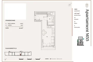 Rzut - Mieszkanie na sprzedaż 1 pokój o powierzchni 25,74 m² - numer C.55 w Młyny Mogilska
