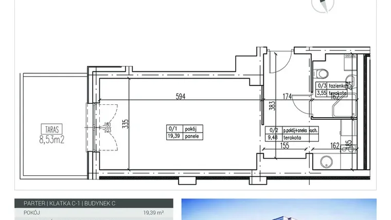 Rzut - Mieszkanie na sprzedaż 2 pokoje o powierzchni 32,42 m² - numer M - 4 w Apartamenty Przystań