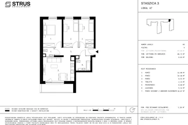 Rzut - Mieszkanie na sprzedaż 4 pokoje o powierzchni 68,72 m² - numer 5.A7 w Staszica 3