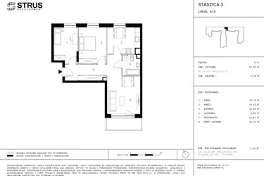 Rzut - Mieszkanie na sprzedaż 3 pokoje o powierzchni 67,95 m² - numer 2.A15 w Staszica 3