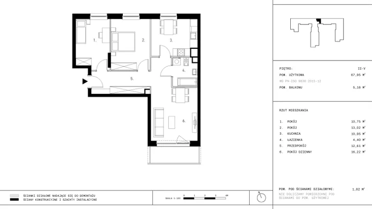Rzut - Mieszkanie na sprzedaż 3 pokoje o powierzchni 67,95 m² - numer 2.A15 w Staszica 3