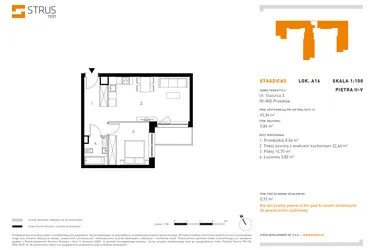 Rzut - Mieszkanie na sprzedaż 2 pokoje o powierzchni 45,97 m² - numer 3.A16 w Staszica 3