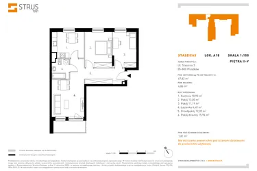 Rzut - Mieszkanie na sprzedaż 4 pokoje o powierzchni 67,82 m² - numer 4.A18 w Staszica 3