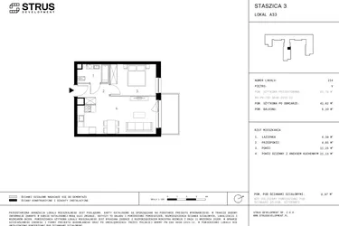 Rzut - Mieszkanie na sprzedaż 2 pokoje o powierzchni 41,62 m² - numer 5.A33 w Staszica 3