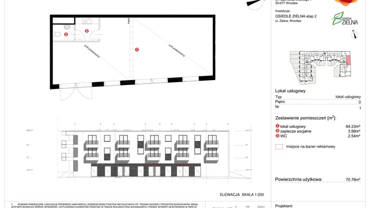 Rzut - Lokal użytkowy na sprzedaż 1 pokój o powierzchni 70,78 m² - numer B.1 w Osiedle Zielna