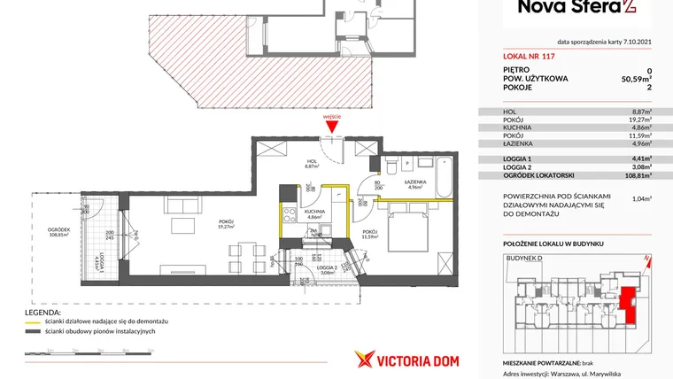 Rzut - Mieszkanie na sprzedaż 2 pokoje o powierzchni 50,55 m² - numer 2.117 w Miasteczko Nova Sfera