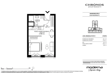 Rzut - Mieszkanie na sprzedaż 2 pokoje o powierzchni 31,32 m² - numer 511 w Chronos