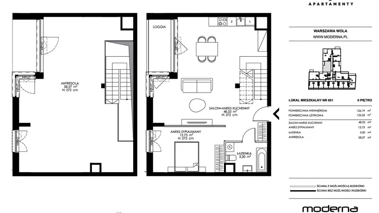 Rzut - Mieszkanie na sprzedaż 4 pokoje o powierzchni 125,33 m² - numer 601 w Chronos
