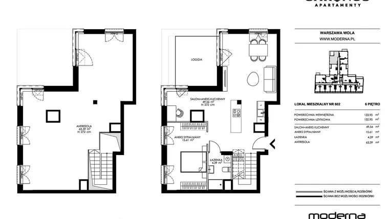 Rzut - Mieszkanie na sprzedaż 4 pokoje o powierzchni 132,95 m² - numer 602 w Chronos