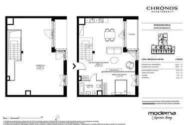 Rzut - Mieszkanie na sprzedaż 4 pokoje o powierzchni 123,35 m² - numer 605 w Chronos
