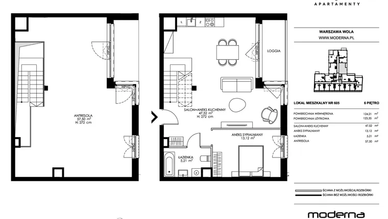 Rzut - Mieszkanie na sprzedaż 4 pokoje o powierzchni 123,35 m² - numer 605 w Chronos