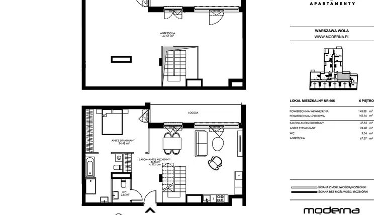 Rzut - Mieszkanie na sprzedaż 4 pokoje o powierzchni 142,16 m² - numer 606 w Chronos