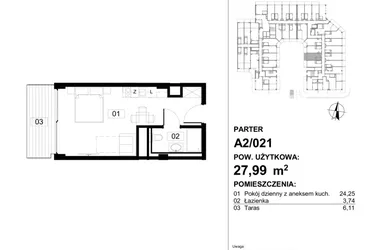Rzut - Mieszkanie na sprzedaż 1 pokój o powierzchni 29,3 m² - numer 021 w Apollo Resort