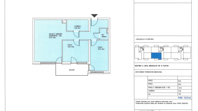Rzut - Mieszkanie na sprzedaż 3 pokoje o powierzchni 70,27 m² - numer D.13 w Wólczańska 248