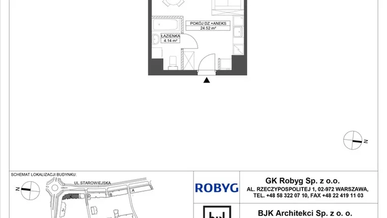 Rzut - Mieszkanie na sprzedaż 1 pokój o powierzchni 28,66 m² - numer K.6M13 w Nowa Letnica