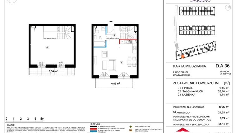 Rzut - Mieszkanie na sprzedaż 1 pokój o powierzchni 65,22 m² - numer DA36 w Viva Jagodno etap IIB