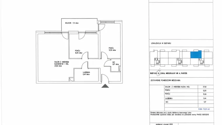 Rzut - Mieszkanie na sprzedaż 3 pokoje o powierzchni 70,29 m² - numer C.4 w Wólczańska 248