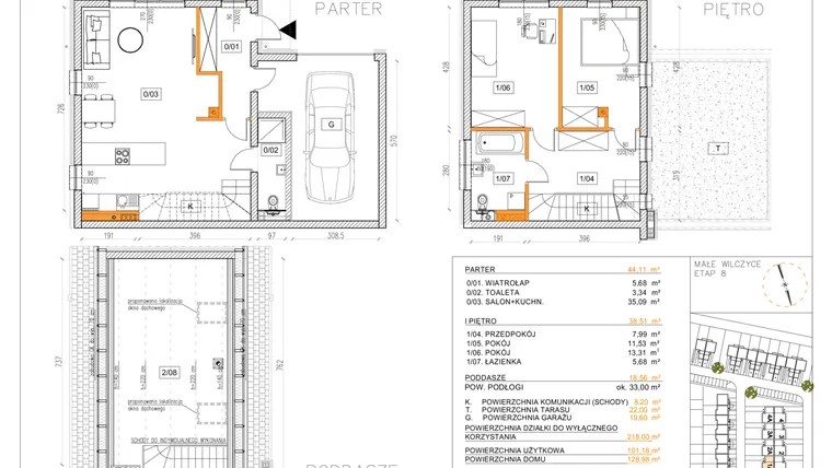 Rzut - Dom na sprzedaż 4 pokoje o powierzchni 128,9 m² - numer 1A w Małe Wilczyce Etap 8 - Szereg A1