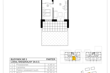 Rzut - Mieszkanie na sprzedaż 2 pokoje o powierzchni 42,96 m² - numer 3A-0.3 w Gardenia Pogodno