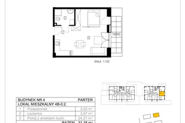 Rzut - Mieszkanie na sprzedaż 1 pokój o powierzchni 31,08 m² - numer 4B-0.2 w Gardenia Pogodno