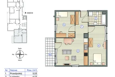 Rzut - Mieszkanie na sprzedaż 3 pokoje o powierzchni 52,47 m² - numer 1 w Pychowicka 27
