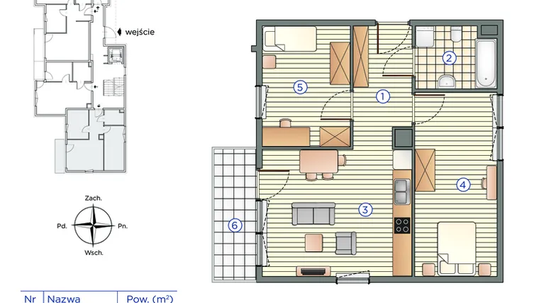 Rzut - Mieszkanie na sprzedaż 3 pokoje o powierzchni 52,47 m² - numer 1 w Pychowicka 27