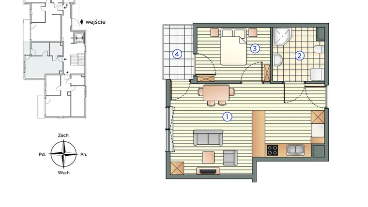 Rzut - Mieszkanie na sprzedaż 2 pokoje o powierzchni 38,37 m² - numer 2 w Pychowicka 27