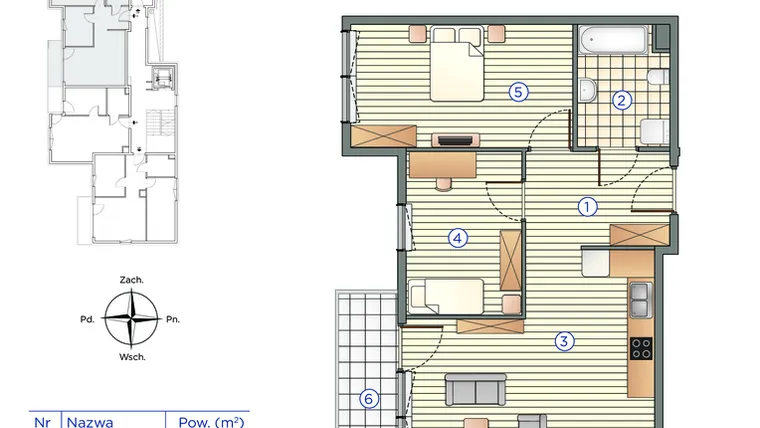 Rzut - Mieszkanie na sprzedaż 3 pokoje o powierzchni 55,46 m² - numer 7 w Pychowicka 27