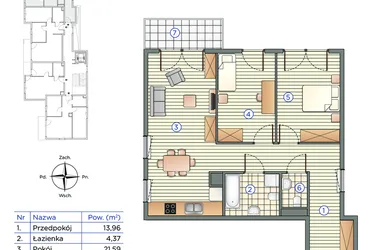 Rzut - Mieszkanie na sprzedaż 3 pokoje o powierzchni 62,08 m² - numer 8 w Pychowicka 27