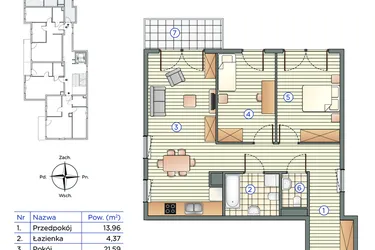 Rzut - Mieszkanie na sprzedaż 3 pokoje o powierzchni 62,08 m² - numer 12 w Pychowicka 27