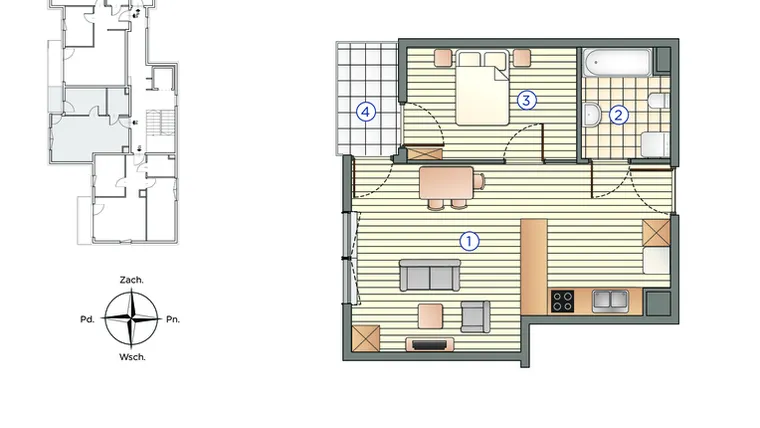 Rzut - Mieszkanie na sprzedaż 2 pokoje o powierzchni 38,38 m² - numer 14 w Pychowicka 27