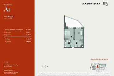 Rzut - Mieszkanie na sprzedaż 2 pokoje o powierzchni 45,16 m² - numer A1 w Mazowiecka 115