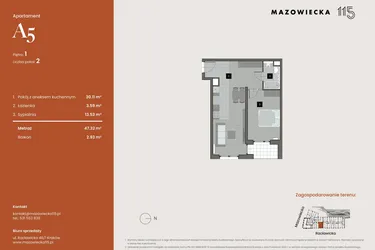 Rzut - Mieszkanie na sprzedaż 2 pokoje o powierzchni 47,32 m² - numer A5 w Mazowiecka 115