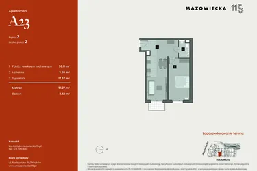 Rzut - Mieszkanie na sprzedaż 2 pokoje o powierzchni 51,27 m² - numer A23 w Mazowiecka 115