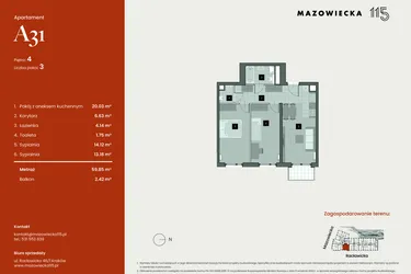 Rzut - Mieszkanie na sprzedaż 3 pokoje o powierzchni 59,85 m² - numer A31 w Mazowiecka 115