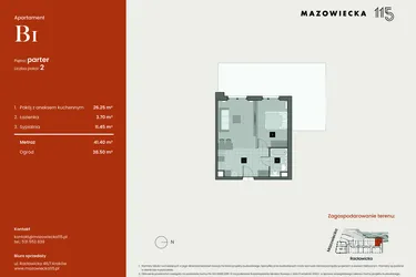 Rzut - Mieszkanie na sprzedaż 2 pokoje o powierzchni 41,4 m² - numer B1 w Mazowiecka 115