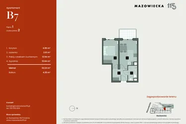 Rzut - Mieszkanie na sprzedaż 2 pokoje o powierzchni 32,34 m² - numer B7 w Mazowiecka 115