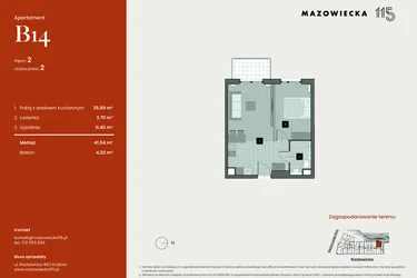 Rzut - Mieszkanie na sprzedaż 2 pokoje o powierzchni 41,04 m² - numer B14 w Mazowiecka 115