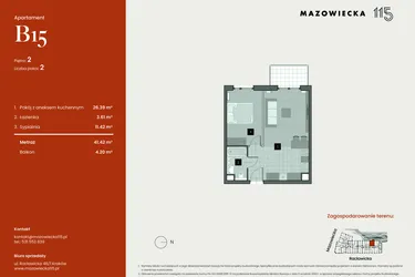 Rzut - Mieszkanie na sprzedaż 2 pokoje o powierzchni 41,42 m² - numer B15 w Mazowiecka 115