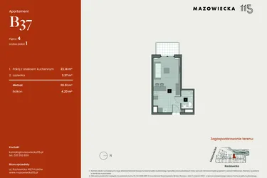 Rzut - Mieszkanie na sprzedaż 1 pokój o powierzchni 26,51 m² - numer B37 w Mazowiecka 115