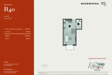 Rzut - Mieszkanie na sprzedaż 1 pokój o powierzchni 26,06 m² - numer B40 w Mazowiecka 115