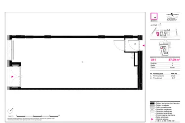 Rzut - Lokal użytkowy na sprzedaż 1 pokój o powierzchni 87,09 m² - numer I-U11 w 19. Dzielnica