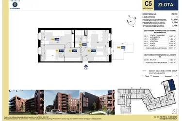 Rzut - Mieszkanie na sprzedaż 3 pokoje o powierzchni 52,98 m² - numer C5 w Apartamenty Złota