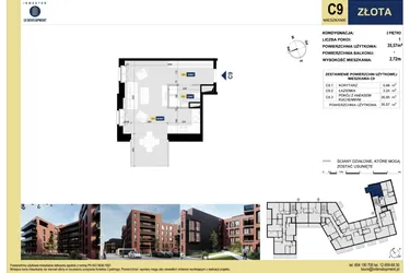 Rzut - Mieszkanie na sprzedaż 1 pokój o powierzchni 35,68 m² - numer C9 w Apartamenty Złota