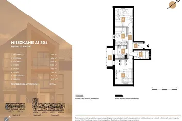 Rzut - Mieszkanie na sprzedaż 3 pokoje o powierzchni 51,7 m² - numer A1.304 w MOTTO Wojnów