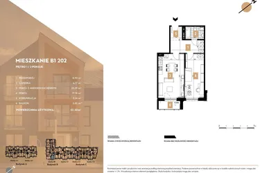 Rzut - Mieszkanie na sprzedaż 2 pokoje o powierzchni 57,3 m² - numer B1.202 w MOTTO Wojnów