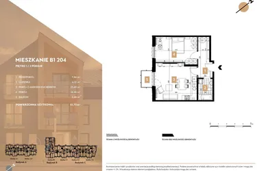 Rzut - Mieszkanie na sprzedaż 2 pokoje o powierzchni 51,73 m² - numer B1.204 w MOTTO Wojnów