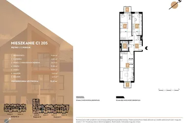Rzut - Mieszkanie na sprzedaż 3 pokoje o powierzchni 75,87 m² - numer C1.205 w MOTTO Wojnów
