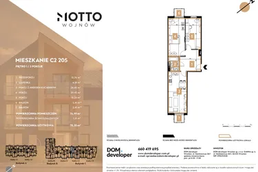 Rzut - Mieszkanie na sprzedaż 3 pokoje o powierzchni 76,99 m² - numer C2.205 w MOTTO Wojnów