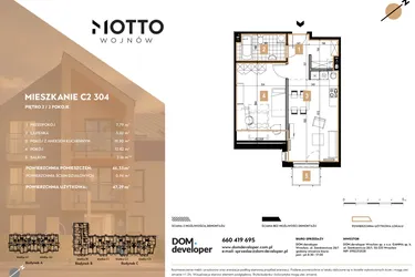 Rzut - Mieszkanie na sprzedaż 2 pokoje o powierzchni 46,33 m² - numer C2.304 w MOTTO Wojnów